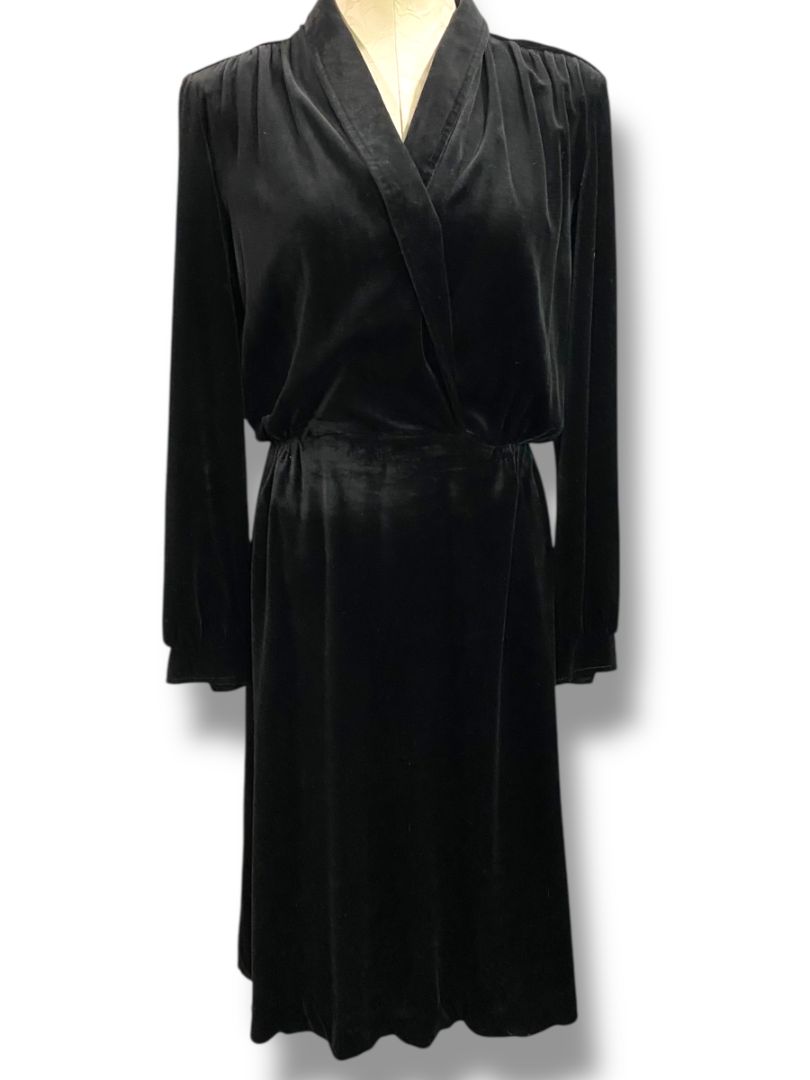 Size 12 Butte Vintage Black Velour Dress Wrap Style Bodice