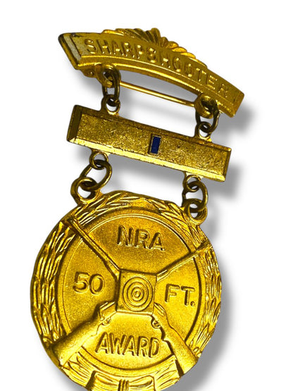 Vintage NRA Sharpshooter 50ft Junior Division Badge Pin Medal Award 2.4" Blackinton