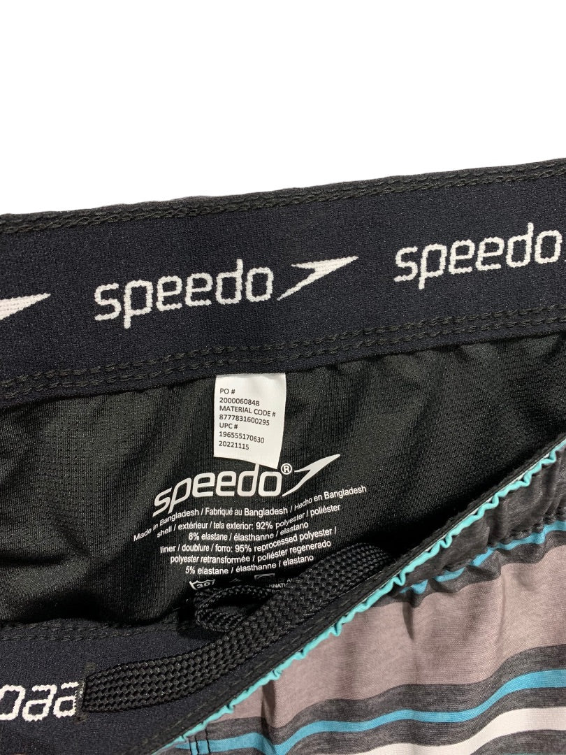 XXL (38/40) Speedo Men's New Gray Striped Swim Trunks Tech Volley Shorts