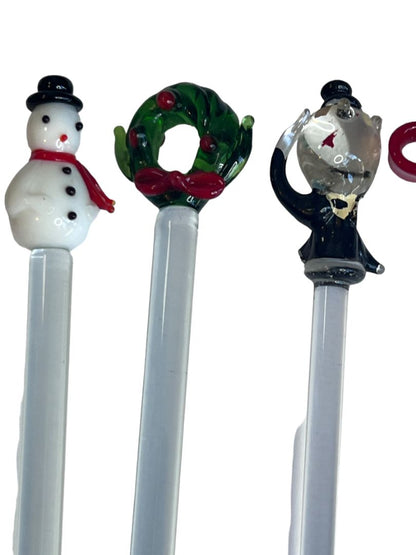 Vintage Blown Glass Christmas Drink Stirrers Swizzle Sticks