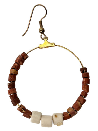 Goldtone Beaded Hoop Earrings Boho Pierced Hook 2.5" Drop Dangle