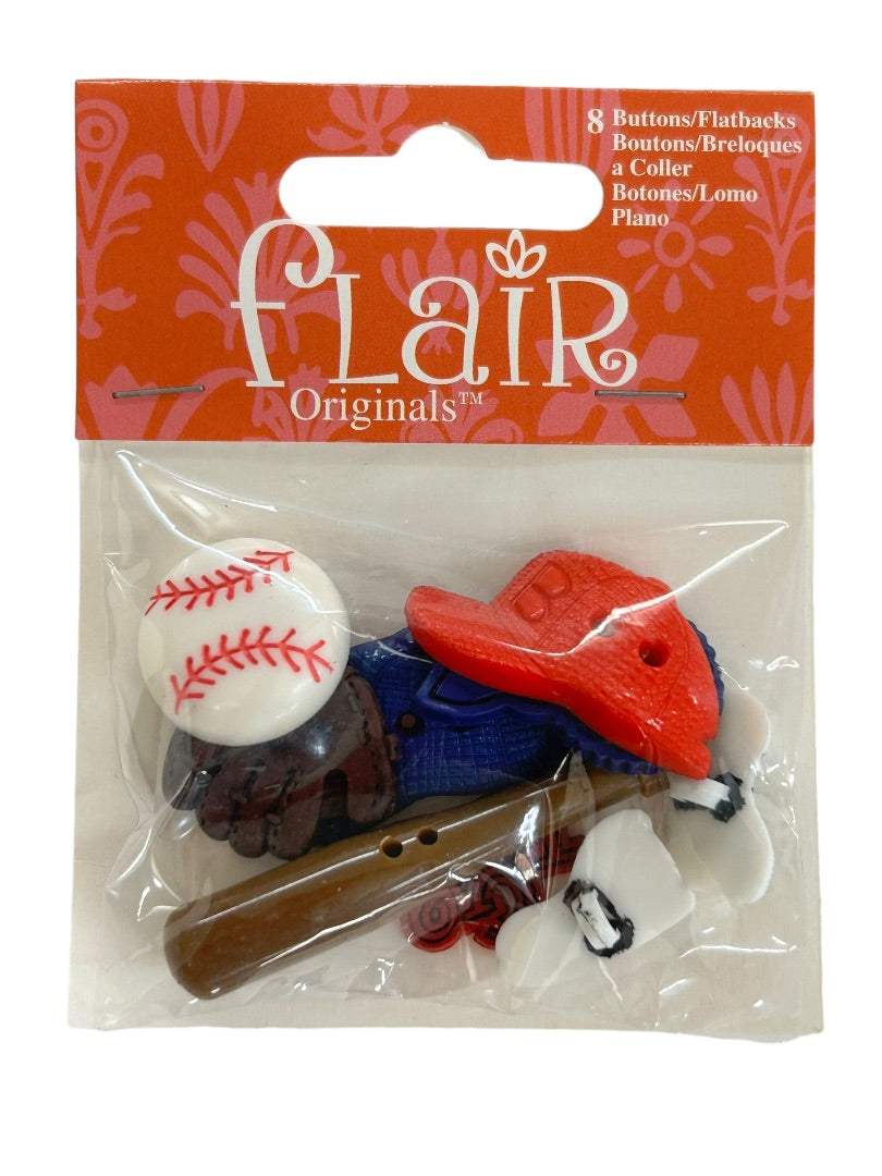 Flair Originals New 8 Buttons Flatbacks Baseball Ball Hat Bat