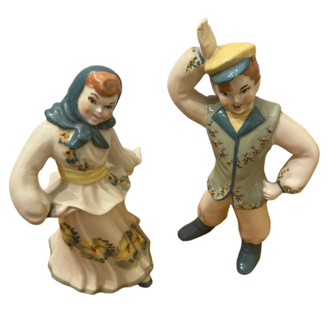 Vintage East European Dancers Ceramic Man Woman Figurines Traditional 6.5"h