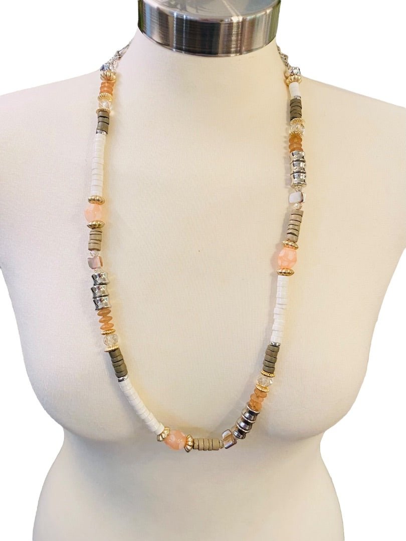 Chico's Mixed Metals Pink Brown Silvertone Lobster Clasp 37-40"