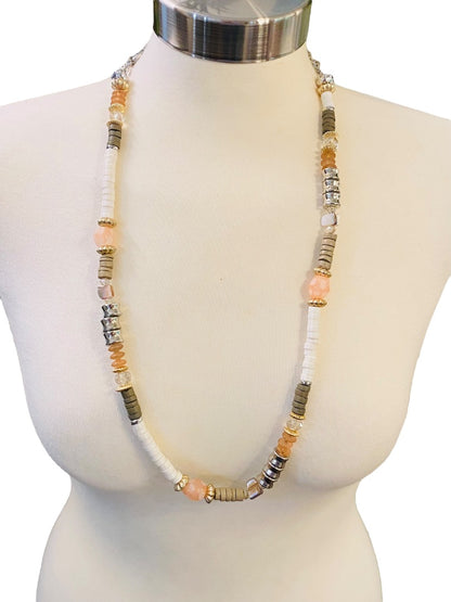 Chico's Mixed Metals Pink Brown Silvertone Lobster Clasp 37-40"