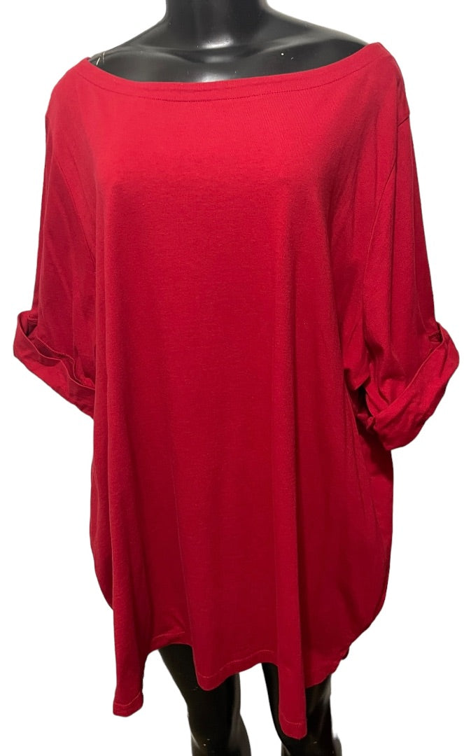2X (26/28) Woman Within Red Short Sleeve Top Thsirt Cuffed Sleeve
