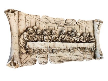 The Last Supper Scroll Wall Hanging Dimensional Resin Vintage 1970s Resin