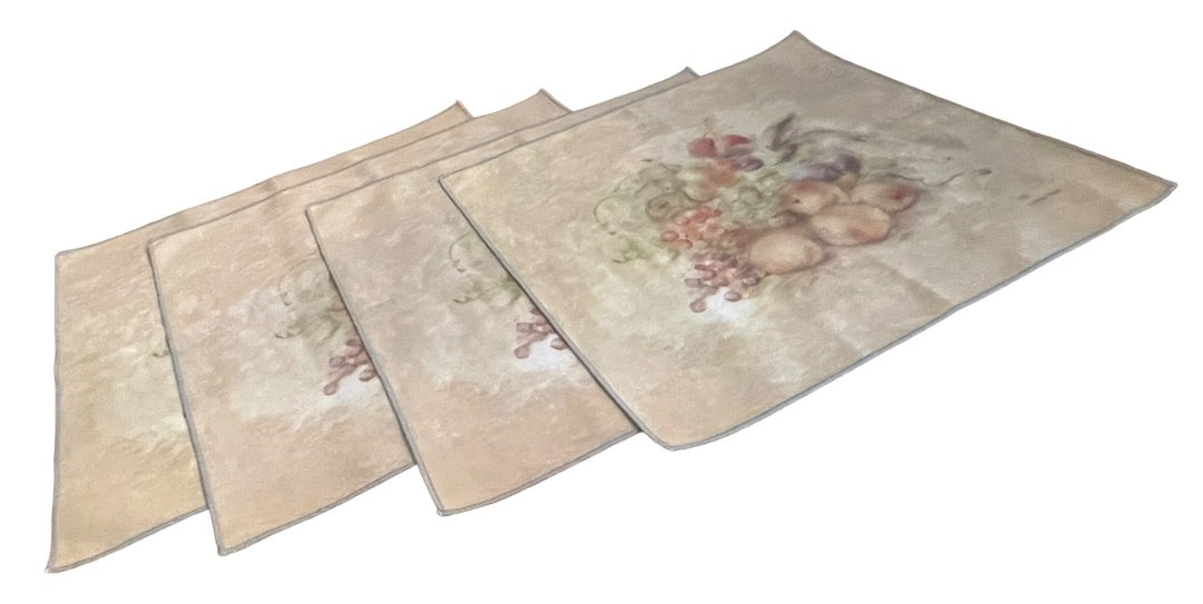 Set of 4 Vintage Cheri Blum Fruit Cloth Dinner Linens Napkins 18.5" Square