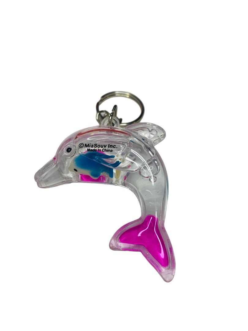 Wildwood New Jersey NJ Water Filled Clear Dolphin Souvenir Keychain Key Ring 2.5"