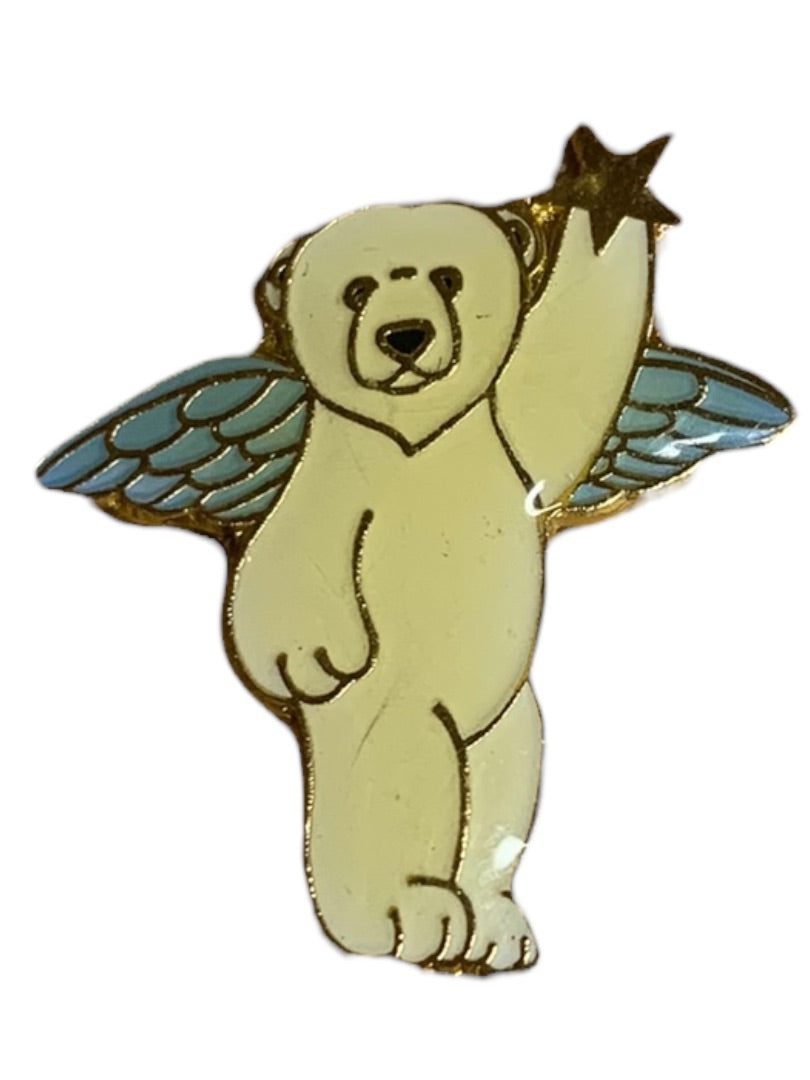 Alaskan Polar Bear Angel Lapel Pin Blue Wings Resin 1"h Souvenir Star