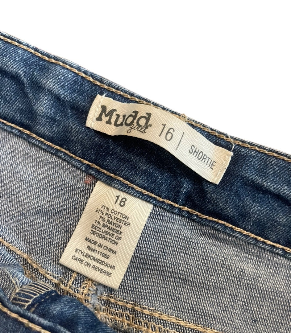 Size 16 Mudd Girls Shortie Denim Shorts Bottom Cutoff Jean Adjustable Waist