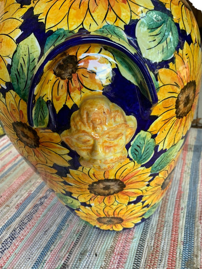 Large 18"h Double Handle Vase Lemons Blue Made in Italy Italian Pottery Urn