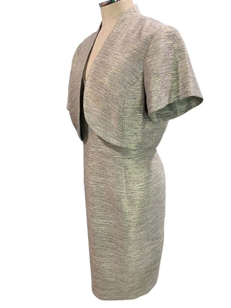 Size 18W Jones New York Sheath Dress and Jacket Gold and Gray Metallic Lined