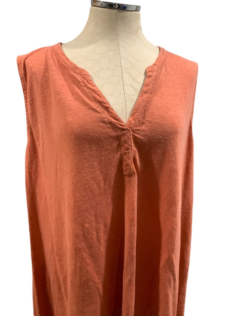 3X Ryllace Womens Soft Orange 100% Organic Linen Sleeveless V-Neck Tunic Top