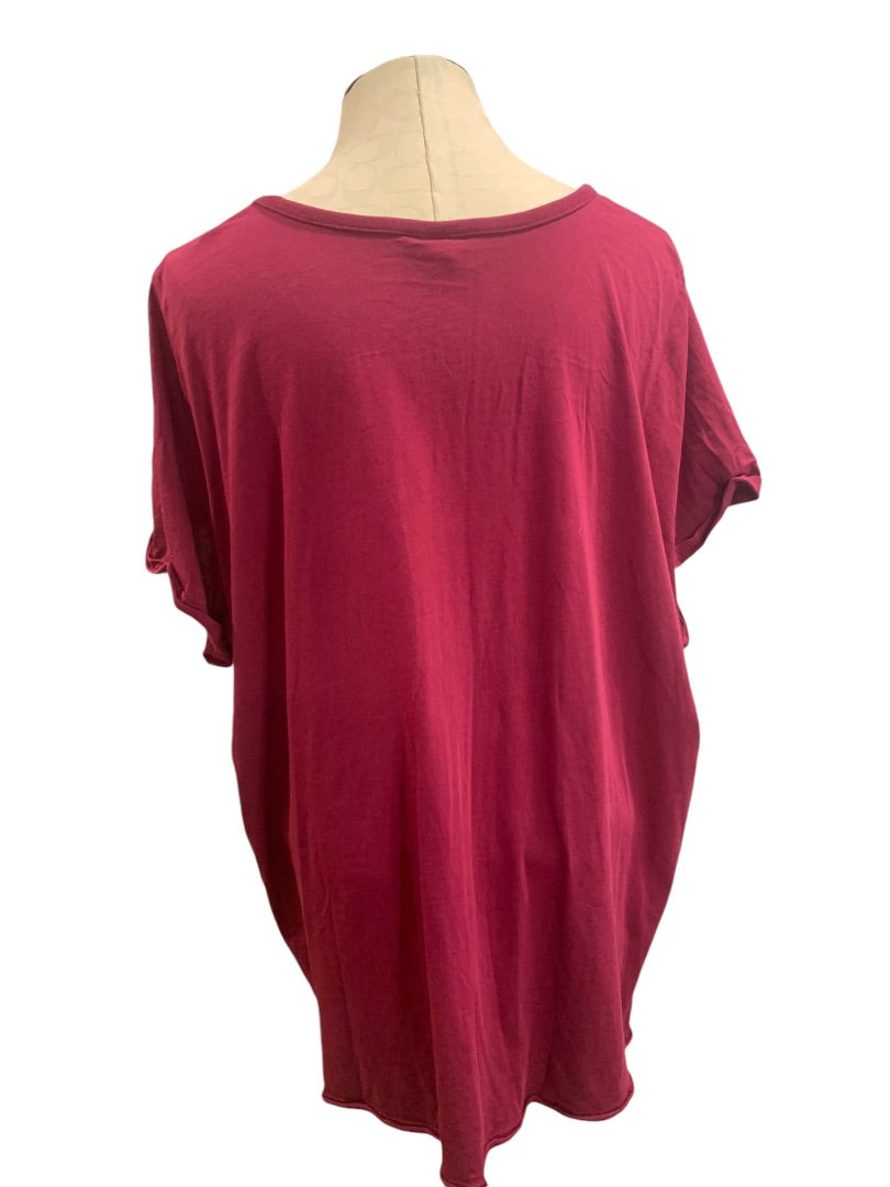 3X Torrid Womens Deconstructed V-Neck Tshirt Magenta Soft Knit Cuffed Short Sleeve