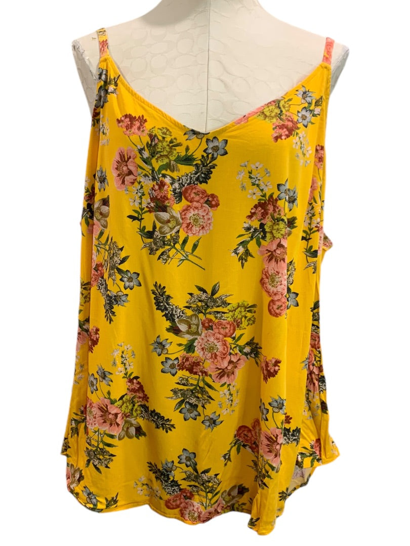 3X Torrid Womens Plus Size Yellow Cami Tank Floral Stretch Rayon Adjustable Straps