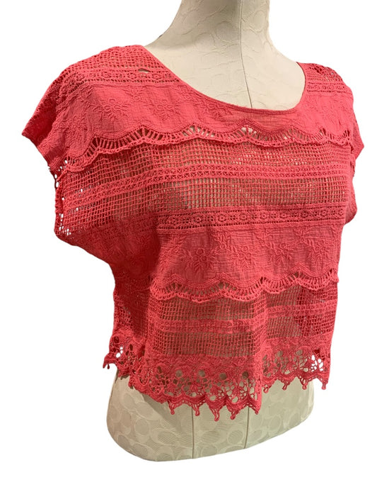 XS Love Marks Urban Outfitters Womens Hot Pink Lace Boho Sheer Top Shirt