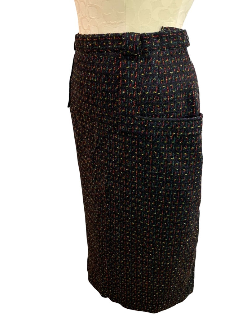 Size 8 Stanley Blacker Vintage 1990s Wool Skirt Pencil Skirt Pockets Made in USA