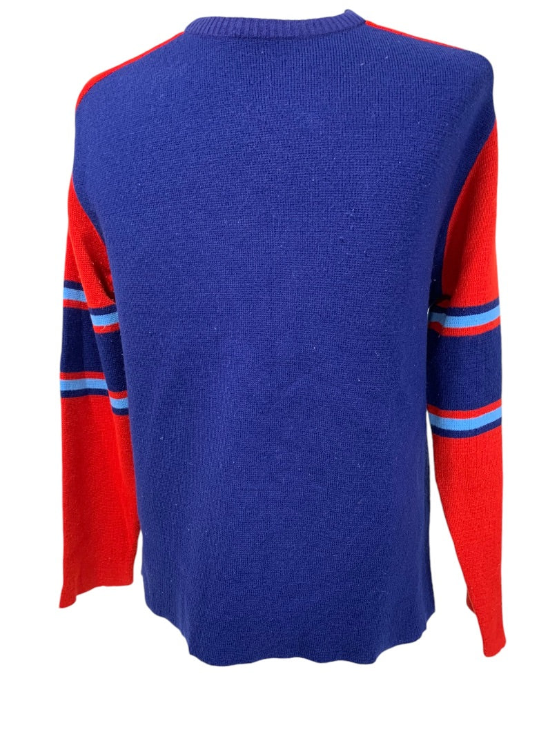 Large KP Sweater Mens Blue Red Vintage 1970s Sweater Pullover Crewneck