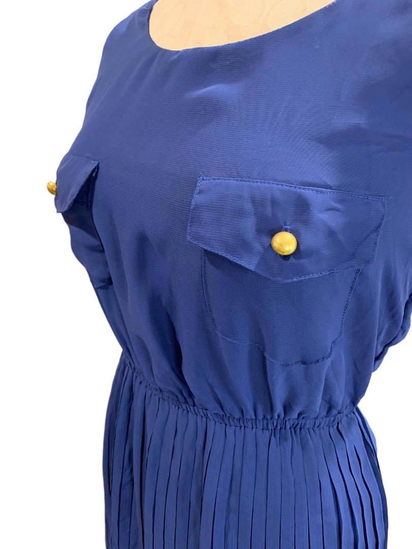 Small Be Bop Blue Dress Pullover Sleeveless Pleated Skirt Sheer Junior