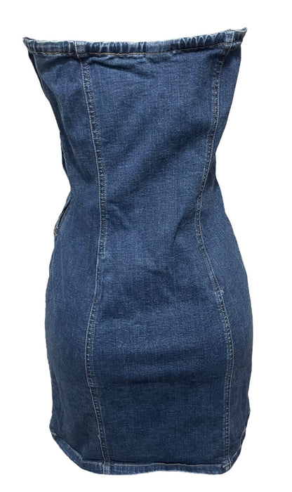 Medium Tommy Jeans Strapless Stretch Denim Dress Jean Fitted