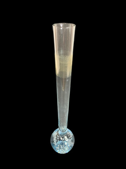 MidCentury Bud Vase Controlled Bubble Blue Glass 9.7 Inches