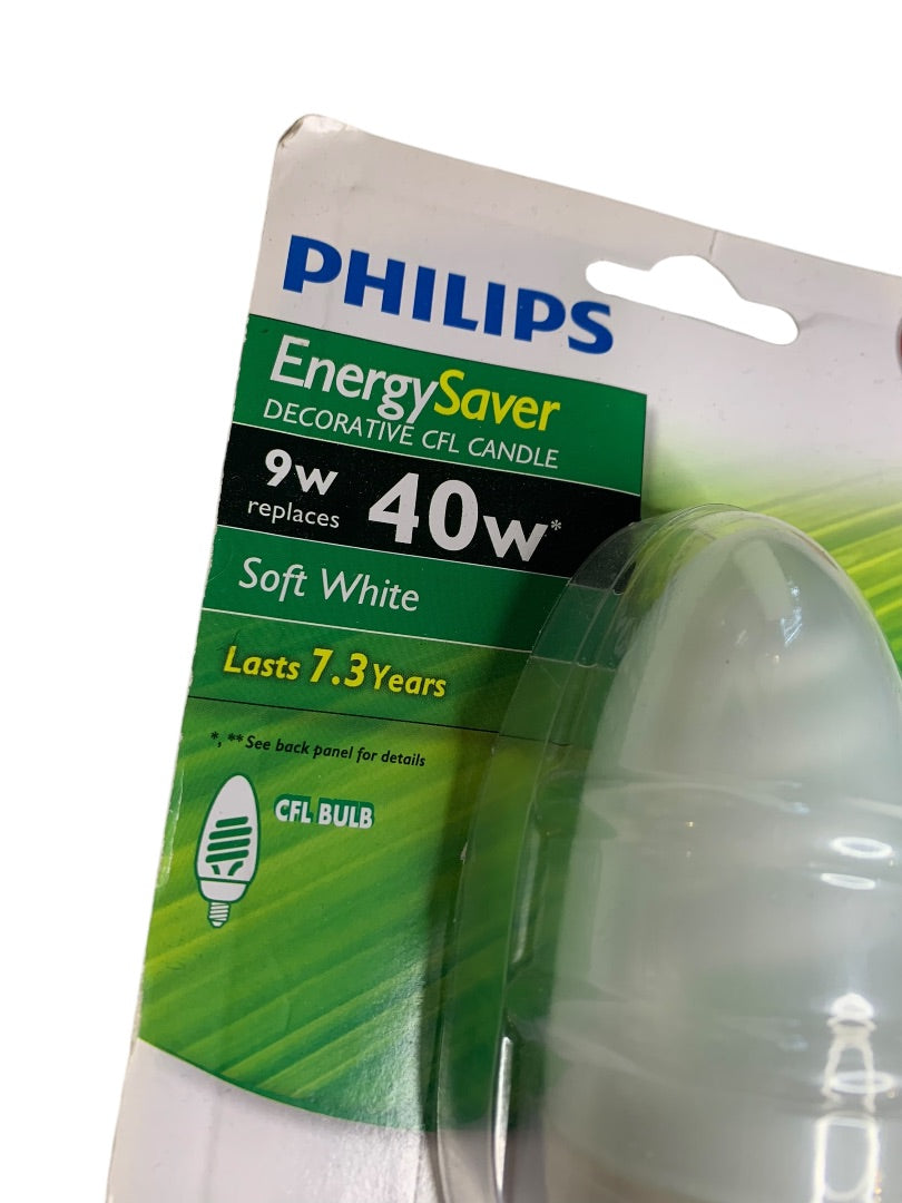 Philips Energy Saver Bulb 9w Soft White E12 Candelabra Decorative  New