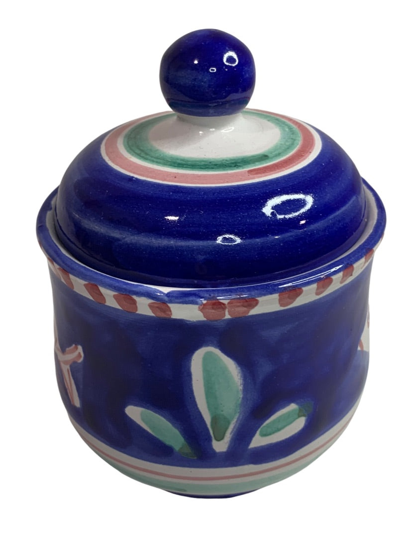 La Musa Vintage Italy Ceramic Fish Blue Lidded Sugar Jar 5 Inch