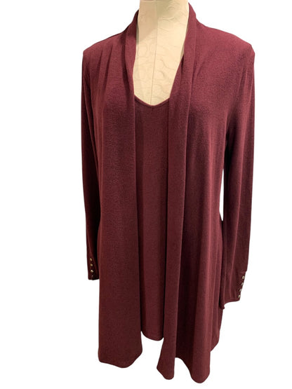 Medium White House Black Market Womens Burgundy Sweater Set Cardigan Shell