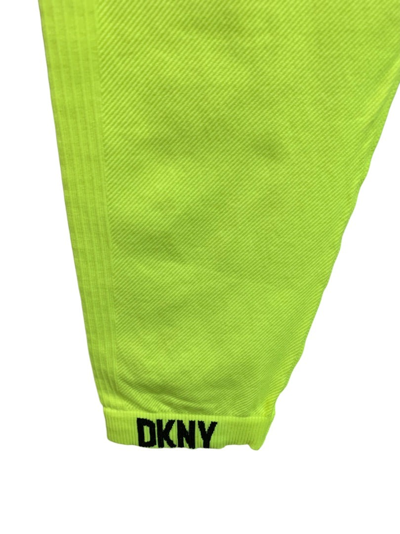 One Size DKNY Womens Ribbed Tights Leggings Crop Neon Yellow