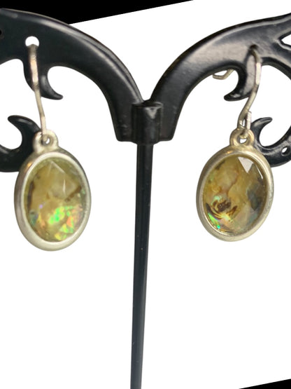 Silvertone Yellow Green Hook Pierced Earrings 1 Inch Drop Dangle