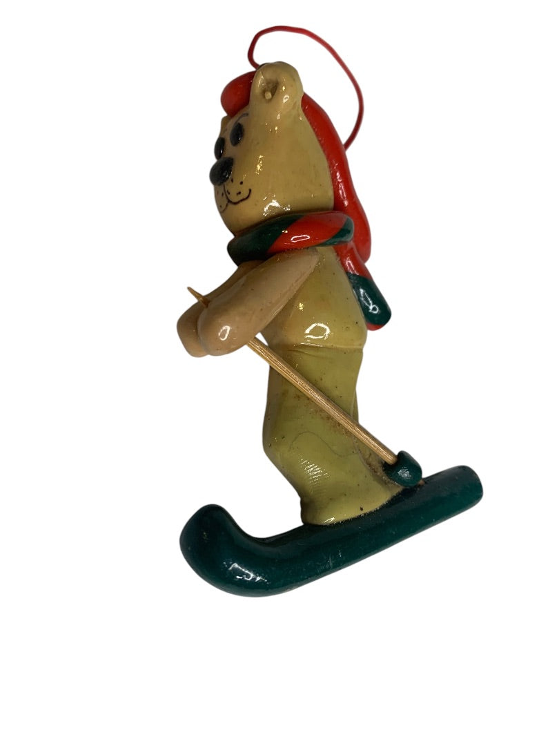 1990s Dough Ornament Skiing Bear Holiday Christmas 3.5 Inch