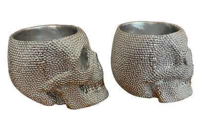 Set of 2 Silvertone Skull Textured Decor Bowl Dish Centerpiece 6 Inch