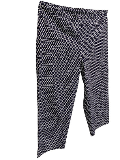 Size 14 Avenue Womens Capri Pull On Pants Stretch Navy White Pattern
