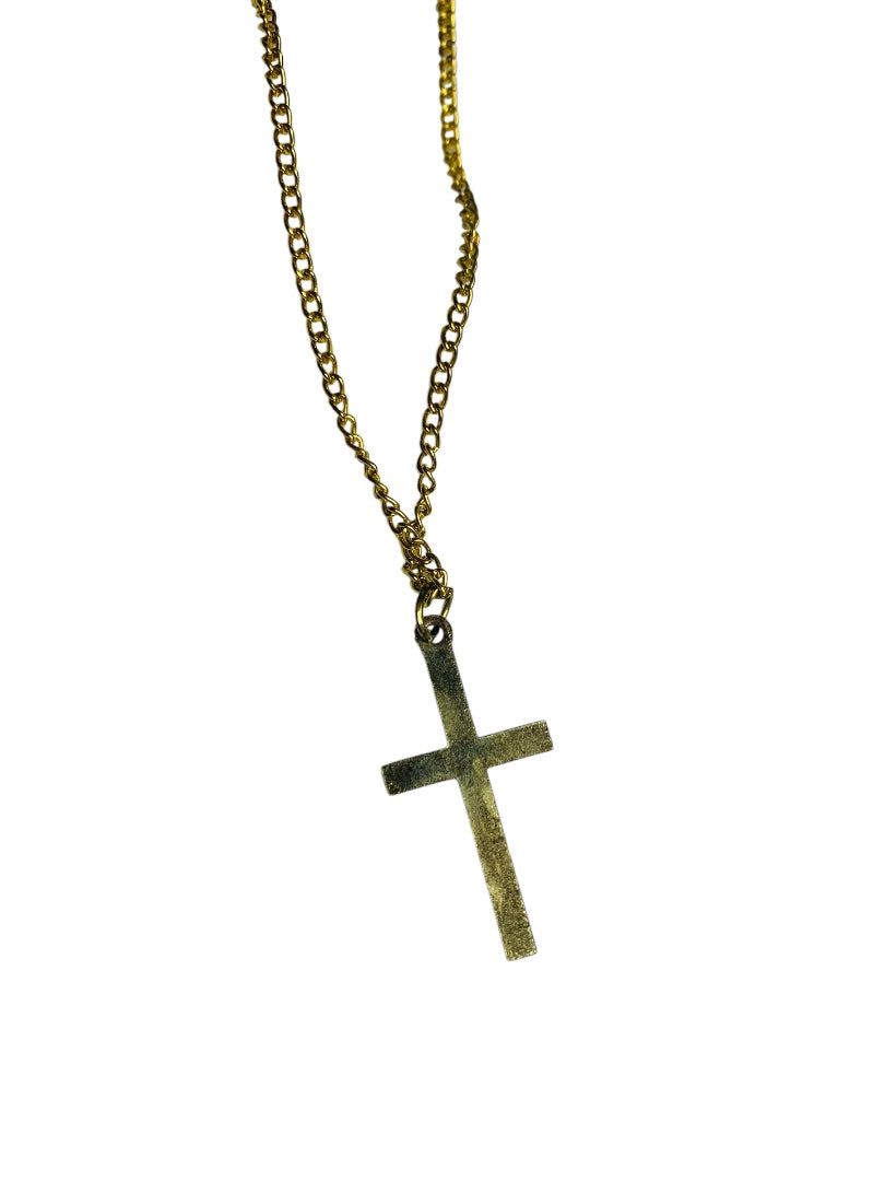 Goldtone Cross Pendant 21" Chain Necklace Spring Clasp