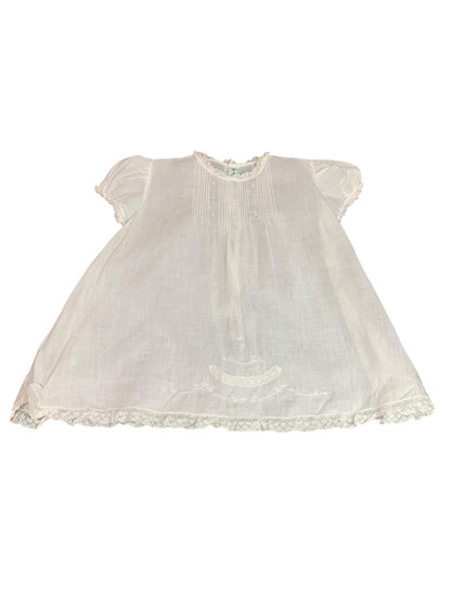 Vintage 1950s Baby Dress Cap Sleeve Lace Trim Embroidery White Alfred Leon