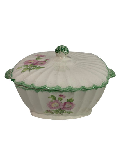 The Sebring Pottery Co Lidded Serving Dish Floral Green Trim