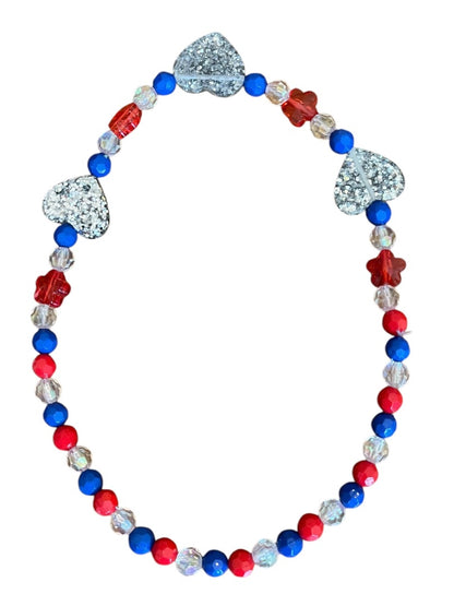 Girls Stretch Necklace Acrylic Beaded Overhead Red Blue Sparkle