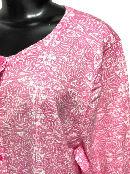 3X Talbots Plus Womens Lightweight 3/4 Sleeve Cardigan Sweater Pink Contrast Trim