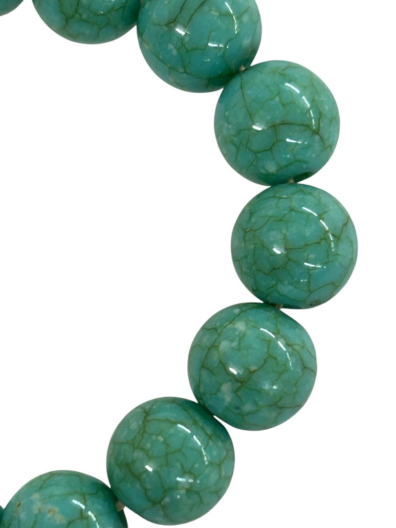 Acrylic Beaded Stretch Bracelet Faux Turquoise Bronze