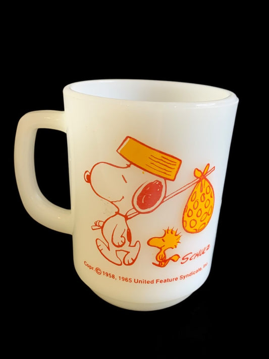 1960s Snoopy Fire King Mug "Snoopy, Come Home" Peanuts Woodstock