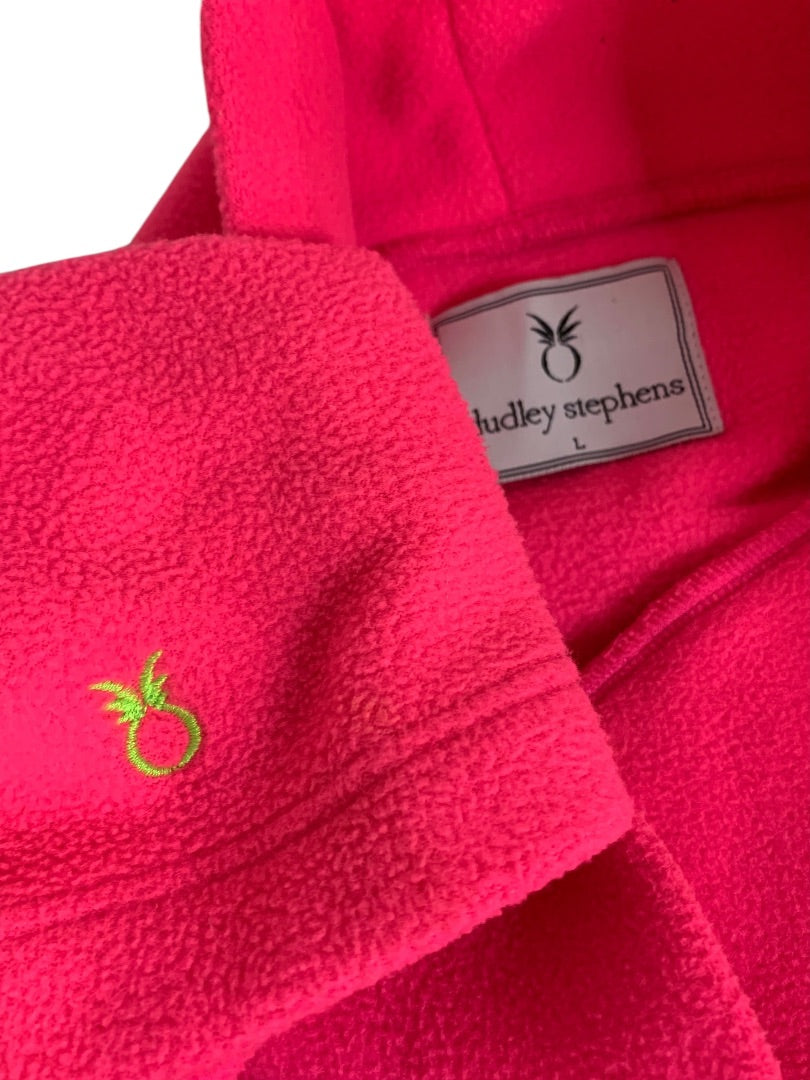 Large Dudley Stephens Womens Greenpoint Turtleneck in Vello Fleece Hot Pink Pockets