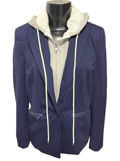 Small Central Park West Womens Detachable Hood Layer Jacket Blazer Navy