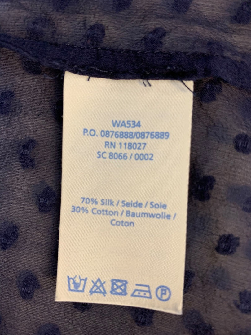 Size 6 Boden Womens Sheer Navy Blue Swiss Dot Shirt Silk Blend Pullover