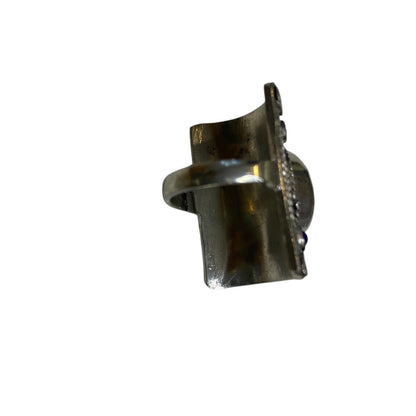 Size 7.5 Silvertone and Faux Lapis Lazuli Blue Ring Rectangular