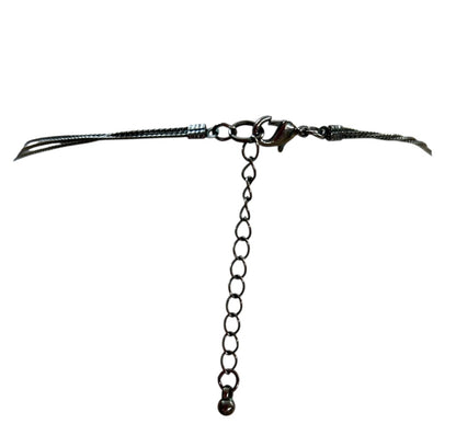 Pewter Color and Red Necklace Beaded Pendant Multistrand 16-18 Inch