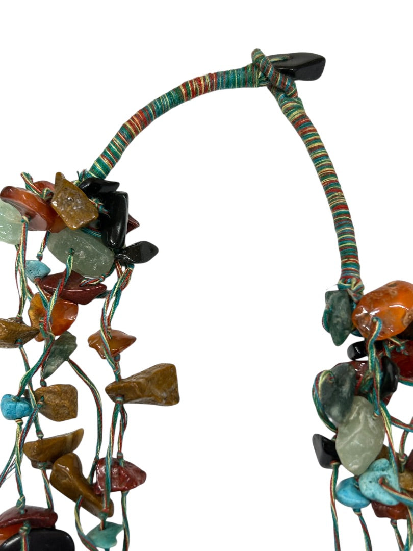 Mixed Chip Stone Turquoise Multistrand Chip Necklace Toggle Closure 16 Inch