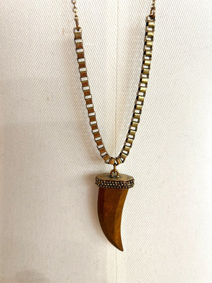 Aldo Faux Wooden Horn Pendant Necklace 26-38 Inch Copper Color