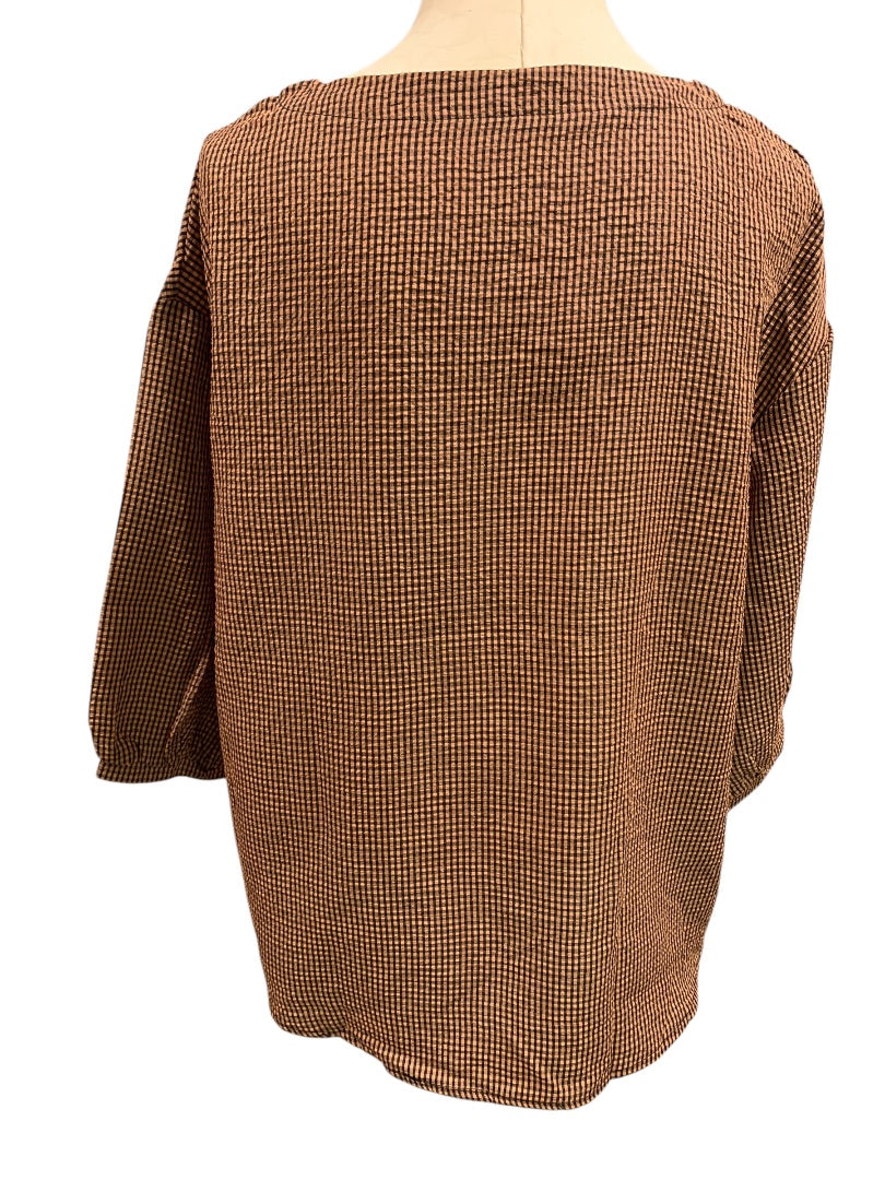 XL Shein Womens Pullover Blouse Shirt Brown Black Check