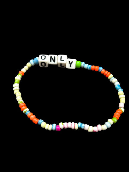Set of 2 Seed Bead Stretch Bracelets "Only" "You" Multicolor